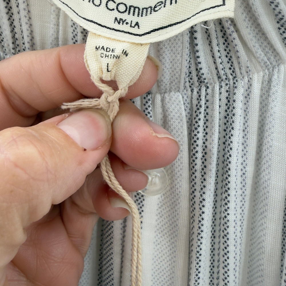 No Comment Off Shoulder Striped Dress Large White Gray Tie Sleeve NWT Coastal - Picture 8 of 12